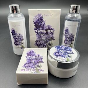 Body & Earth Lavender Bath Gift Set Lotion Shower Gel Soap Scrub Salt